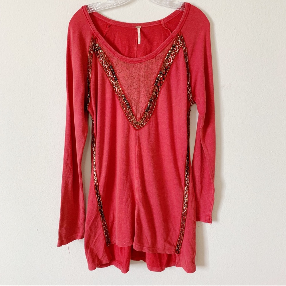 Free people embellished faded red tunic top